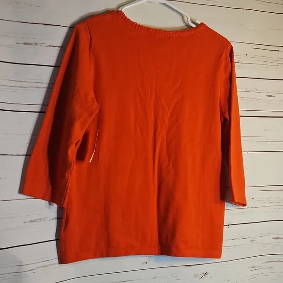 Coldwater Creek Orange Button Up Cardigan Sweater 3/4 Sleeve Size Medium M 10-12 - Picture 6 of 11
